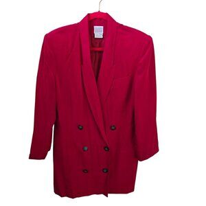 Moda International 100% Silk Red Double-Breasted Long Line Blazer Size 8